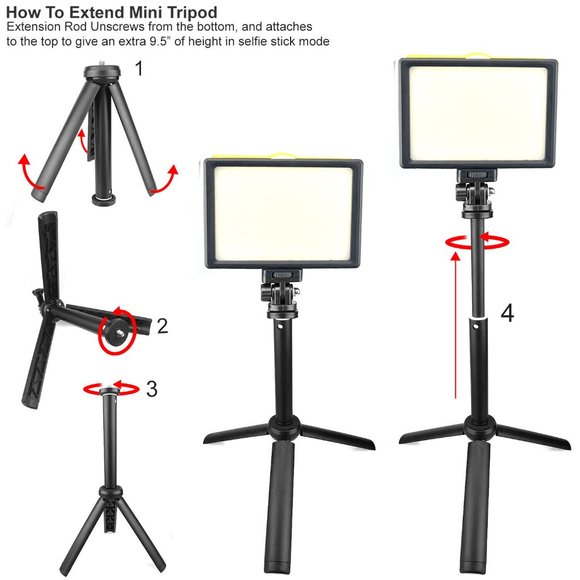 Acuvar 1-Pack Dimmable USB 120 LED Video Light with Adjustable Tripod Stand - Picture 3 of 6